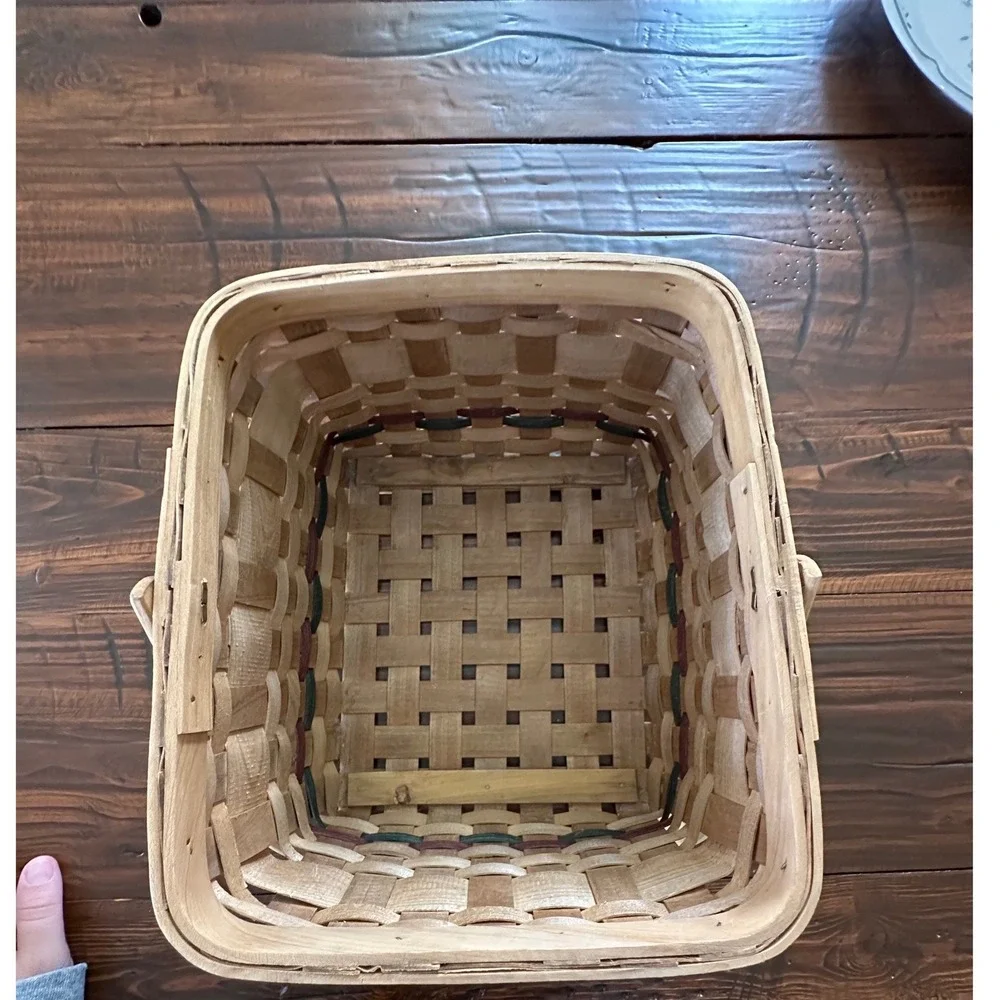 Vintage Woven Wood Splint Apple Basket Farmhouse Decor Swing Handle Rectangular